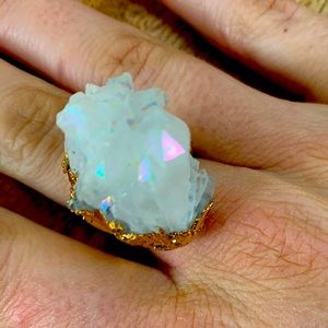 Crystal Cactus Angel Aura Quartz and gold ring